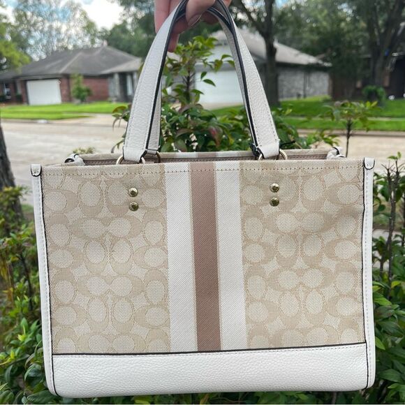 NWT | COACH Signature Khaki Dreamer Dempsey Stripe Tote Satchel Handbag 8448 - Picture 3 of 10